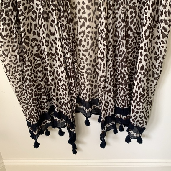 J Crew Leopard open front fringe detail kimono cape cardigan swim coverup SZ M/L - Picture 10 of 14
